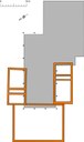 Zweiter Bauzustand: Holzbau mit Steinsockeln (Museumsbau in grau) 