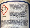 Sicherheitshinweise für Rohrreiniger: Enthält 20 % Natriumhydroxid. Kann gegenüber Metallen korrosiv wirken. Verursacht schwere Verätzungen der Haut und schwere Augenschäden. Ärztlichen Rat einholen; Verpackung oder Kennzeichnungsetikett bereithalten. Außerhalb der Reichweite von Kindern aufbewahren. Nur in der Originalverpackung lagern. Schutz-handschuhe, Schutzkleidung, Augenschutz und Gesichtsschutz tragen. Bei Verschlucken den Mund ausspülen; kein Erbrechen herbeiführen. Bei Hautkontakt alle kontaminierten Kleidungsstücke sofort ausziehen und die Haut mit Wasser abwaschen oder duschen. Bei Augenkontakt mehrere Minuten lang behutsam mit Wasser spülen; falls möglich Kontaktlinsen entfernen und weiter spülen. Sofort das Giftinformationszentrum oder einen Arzt kontaktieren. Verschüttete Mengen aufnehmen, um Materialschäden zu vermeiden. In einem verschlossenen Behälter aufbewahren und gemäß den örtlichen Vorschriften entsorgen.