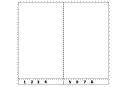 Ein Bild zeigt eine Tabelle mit zwei Spalten und zwei Zeilen. Die erste Zeile ist deutlich höher als die zweite Zeile. In der ersten Spalte der zweiten Zeile stehen die Zahlen 1 bis 4, und in der zweiten Spalte stehen die Zahlen 5 bis 8. Die Zahlen sind im Abstand von etwa 0,5 cm voneinander platziert.