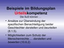 Beispiele im Bildungsplan: Urteilskompetenz