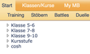 Screenshot des MatheBattle Trainingsmenüs mit verschiedenen Auswahlmöglichkeiten