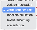 Zeigt die Einstellungsmöglichkeit für den vorgegebenen Text
