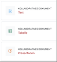 Zeigt die drei Aktivitäten Text, Tabelle und Präsentation im Moodlekurs