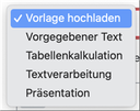 Zeigt die Formateinstellung für die Vorlage
