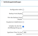 Geöffnetes Menü zur Konfigration der Verbindungseinstellungen