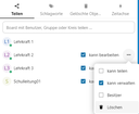 Menü zum Teilen des Boards